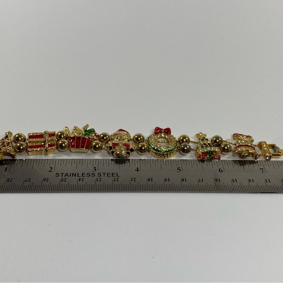Christmas Slide Gold toned 7.5" Bracelet - Picture 7 of 7